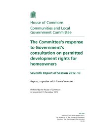 Committee's response to Government's consultation on permitted development rights for homeowners (HC 830 of session 2012-13). Report, together with formal minutes