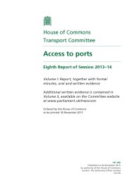 Access to ports (HC 266 of session 2013-14). Volume I - report, together with formal minutes, oral and written evidence