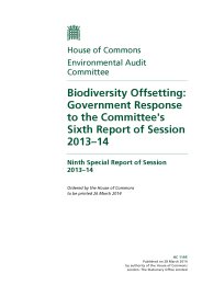 Biodiversity offsetting: Government response to the Committee's sixth report of session 2013-14 (HC 1195 of session 2013-14)