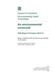 Environmental scorecard (HC 215 of session 2014-15). Report, together with formal minutes relating to the report
