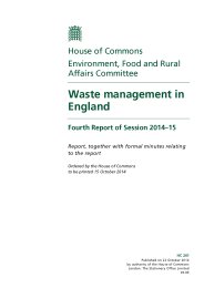 Waste management in England (HC 241 of session 2014-15). Report, together with formal minutes relating to the report
