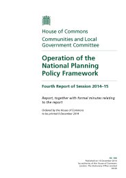 Operation of the national planning policy framework (HC 190 of session 2014-15). Report, together with formal minutes relating to the report