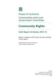 Community rights (HC 262 of session 2014-15). Report, together with formal minutes relating to the report