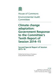 Climate change adaptation - Government's response to the Committee's tenth report of session 2014-15 (HC 590 of session 2015-16)