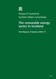 Renewable energy sector in Scotland (HC 83 of session 2016-17). Report, together with formal minutes relating to the report