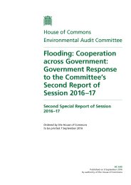 Flooding: cooperation across government. Government response to the Committee's second report of session 2016-17 (HC 645 of session 2016-17)