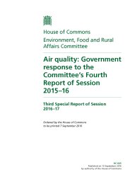 Air quality. Government's response to the Committee's fourth report of session 2016-17 (HC 665 of session 2015-16)