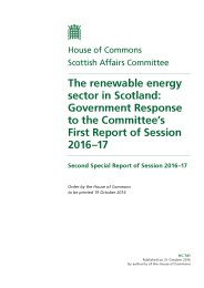 Renewable energy sector in Scotland: Government response to the Committee's first report of session 2016-17 (HC 741 of session 2016-17)