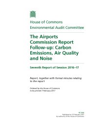 Airports Commission report follow-up - carbon emissions, air quality and noise (HC 840 of session 2016-17). Report, together with formal minutes relating to the report