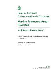 Marine protected areas revisited (HC 597 of session 2016-17). Report, together with formal minutes relating to the report