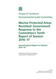 Marine protected areas revisited: Government response to the Committee's tenth report of session 2016-17 (HC 314 of session 2017-19)
