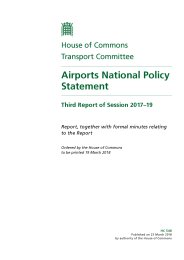 Airports national policy statement (HC 548 of session 2017-19). Report, together with formal minutes relating to the report
