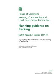Planning guidance on fracking (HC 767 of session 2017-19). Report, together with formal minutes relating to the report