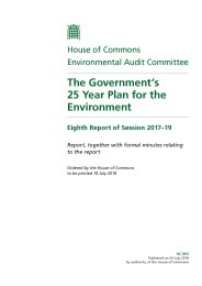 Government's 25 year plan for the environment (HC 803 of session 2017-19). Report, together with formal minutes relating to the report