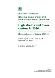 High streets and town centres in 2030 (HC 1010 of session 2017-19). Report, together with formal minutes relating to the report
