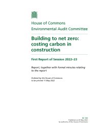 Building to net zero: costing carbon in construction (HC 103 of session 2022-23). Report, together with formal minutes relating to the report