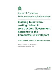 Building to net zero: costing carbon in construction: Government response to the Committee's first report (HC 643 of session 2022-23)