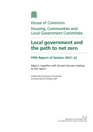 Local government and the path to net zero (HC 34 of session 2021-22). Report, together with formal minutes relating to the report