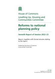 Reforms to national planning policy (HC 1122 of session 2022-23). Report, together with formal minutes relating to the report