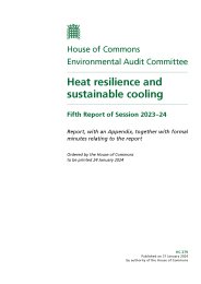 Heat resilience and sustainable cooling (HC 279 of session 2023-24). Report, with an appendix, together with formal minutes relating to the report