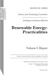 Renewable energy: practicalities (HL Paper 126-I of session 2003-04)