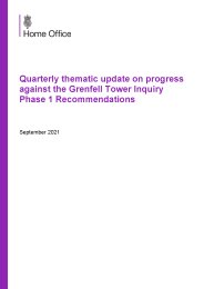 Quarterly thematic update on progress against the Grenfell Tower Inquiry Phase 1 recommendations, September 2021