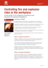 Controlling fire and explosion risks in the workplace. A brief guide to the Dangerous Substances and Explosive Atmospheres Regulations