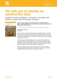 Safe use of vehicles on construction sites. A guide for clients, designers, contractors, managers and workers involved with construction transport