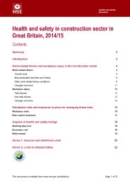 Health and safety in construction sector in Great Britain, 2014/15