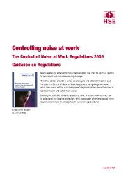 Controlling noise at work. The Control of Noise at Work Regulations 2005 - guidance on regulations. 3rd edition