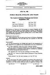 Control of Pollution (Discharges into Sewers) Regulations 1976