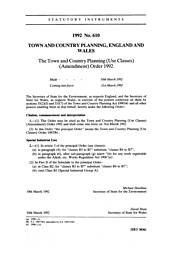 Town and Country Planning (Use Classes) (Amendment) Order 1992