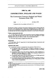 Construction Contracts (England and Wales) Exclusion Order 1998