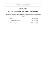 Water Supply (Water Quality) (Amendment) Regulations 1999