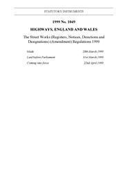 Street Works (Registers, Notices, Directions and Designations) (Amendment) Regulations 1999