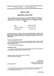 Disabled Facilities Grants and Home Repair Assistance (Maximum Amounts) (Amendment No.2) (England) Order 2001