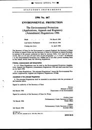 Environmental Protection (Applications, Appeals and Registers) (Amendment) Regulations 1996