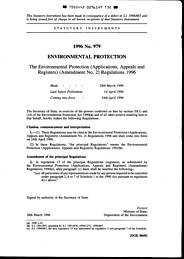 Environmental Protection (Applications, Appeals and Registers) (Amendment No. 2) Regulations 1996