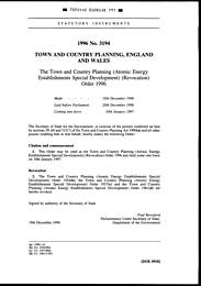 Town and Country Planning (Atomic Energy Establishments Special Development) (Revocation) Order 1996