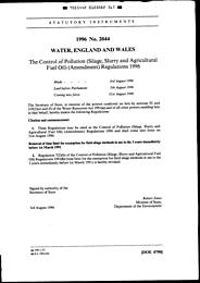 Control of Pollution (Silage, Slurry and Agricultural Fuel Oil) (Amendment) Regulations 1996