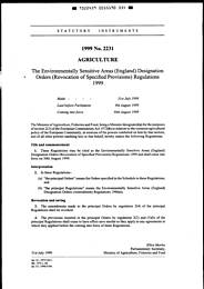 Environmentally Sensitive Areas (England) Designation Orders (Revocation of Specified Provisions) Regulations 1999