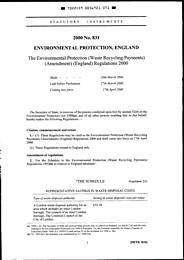 Environmental Protection (Waste Recycling Payments) (Amendment) (England) Regulations 2000
