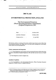 Environmental Protection (Waste Recycling Payments) (Amendment) (England) Regulations 2001