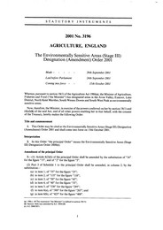 Environmentally Sensitive Areas (Stage III) Designation (Amendment) Order 2001