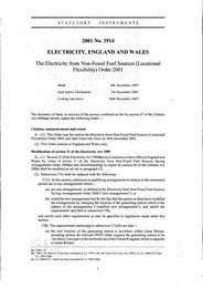 Electricity from Non-Fossil Fuel Sources (Locational Flexibility) Order 2001