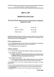 Street Works (Reinstatement) (Amendment) (England) Regulations 2002