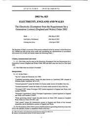 Electricity (Exemption from the Requirement for a Generation Licence) (England and Wales) Order 2002