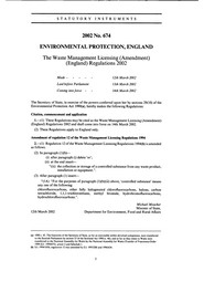 Waste Management Licensing (Amendment) (England) Regulations 2002