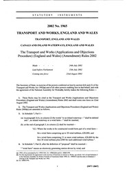 Transport and Works (Applications and Objections Procedure) (England and Wales) (Amendment) Rules 2002