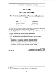 Cinematograph (Safety) (Amendment) Regulations 2002